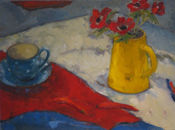Red Anemones and Yellow Jug