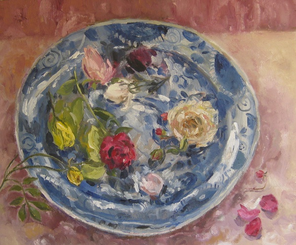 Roses on Delft Plate